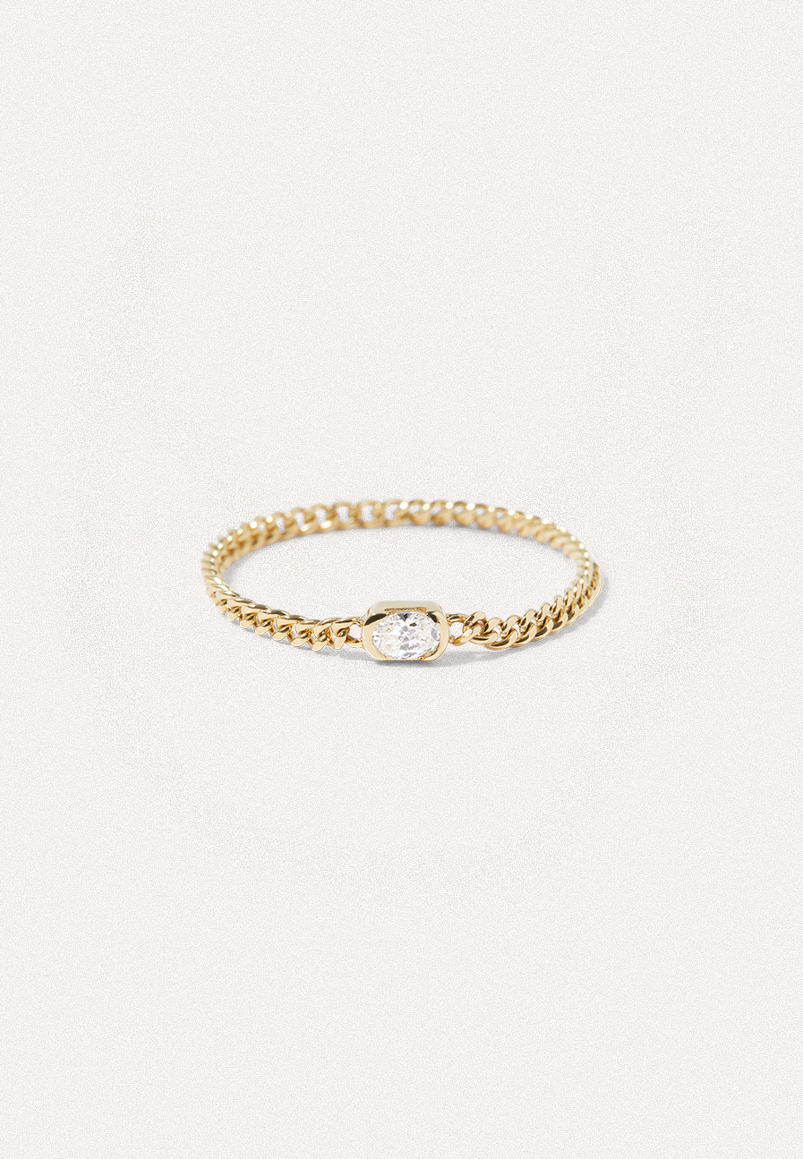 Oval Diamond Chain Ring - Solid Gold