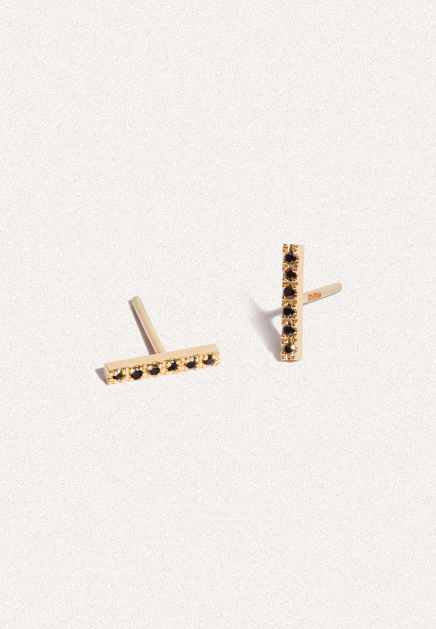 Black Diamonds Bar Studs - Adriana Chede Jewellery London