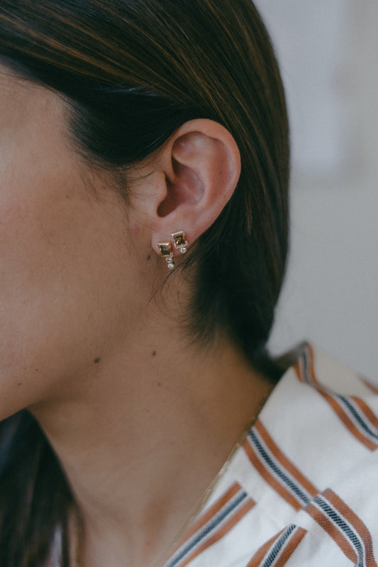 Chapter II: Compass — Earrings with Brown Baguette & Round White Diamonds