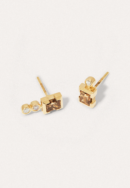 Chapter II: Compass — Earrings with Brown Baguette & Round White Diamonds