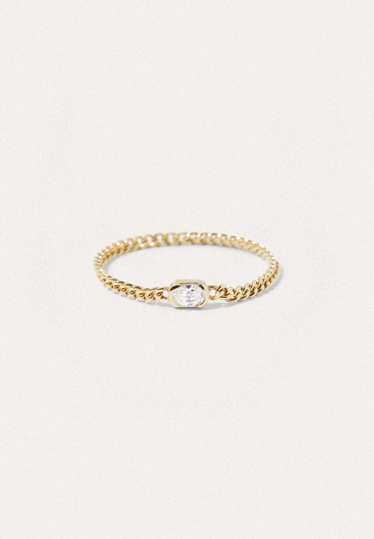 Oval Diamond Chain Ring - Solid Gold