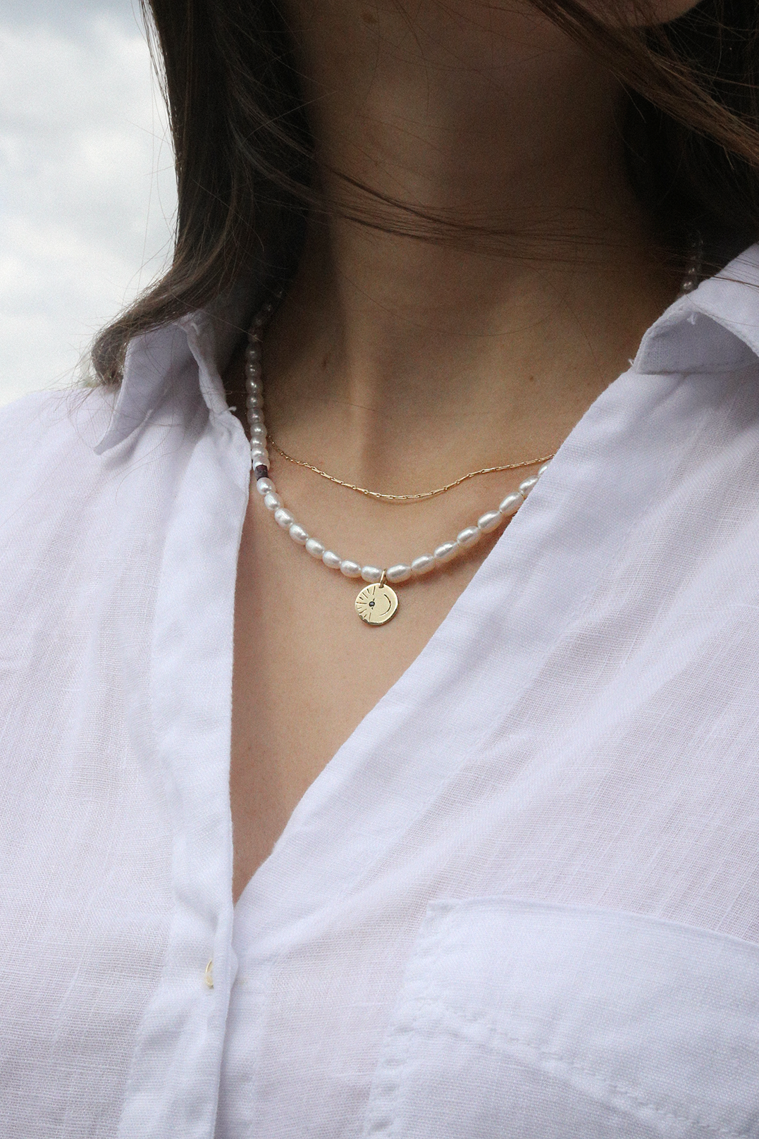 Pearls Beaded Necklace with Under The Moonlight Charm