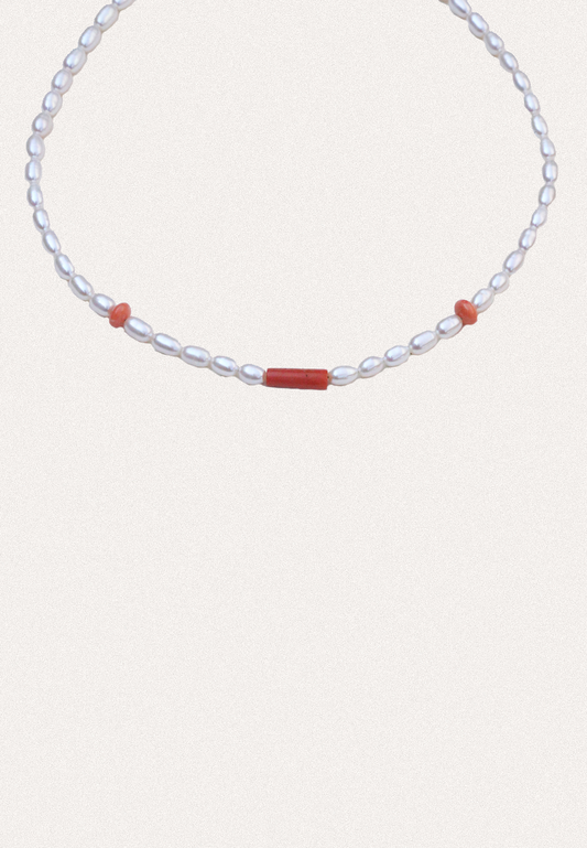 Pearl beaded necklace with Corals - Adriana Chede Jewellery