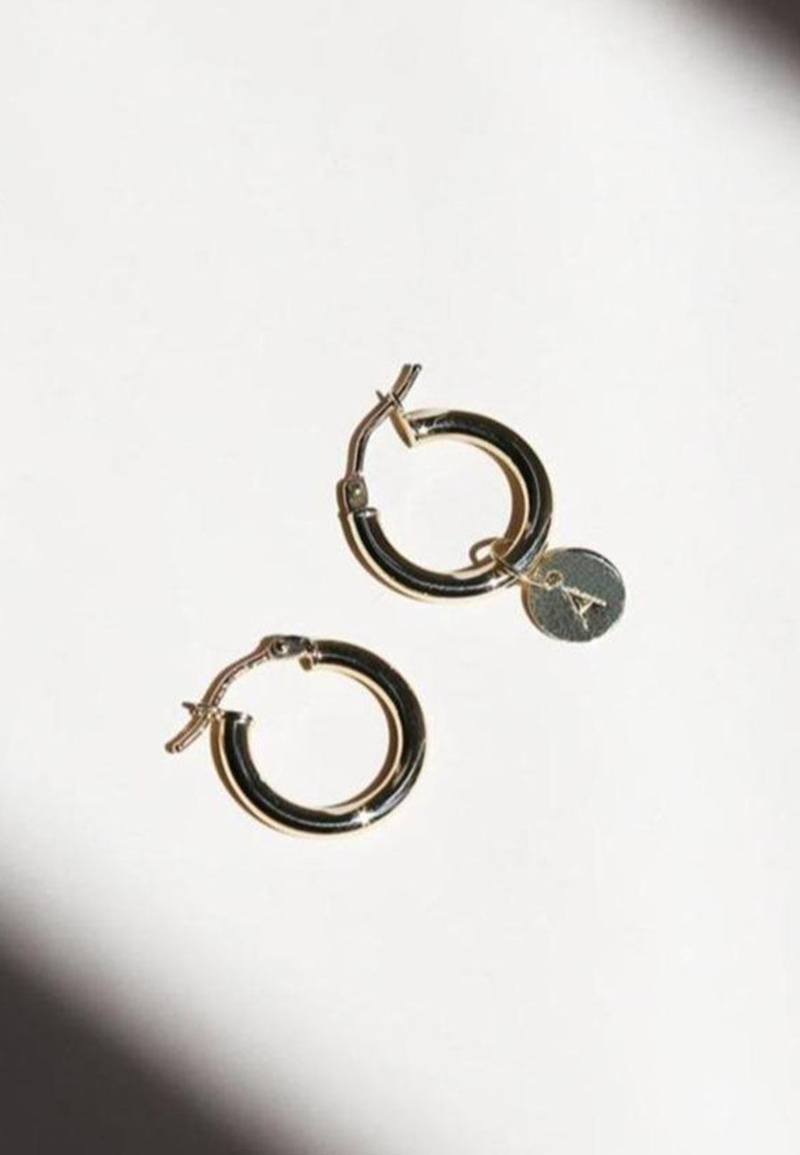 Solid Gold Hoops with charm - personalise it with your initial