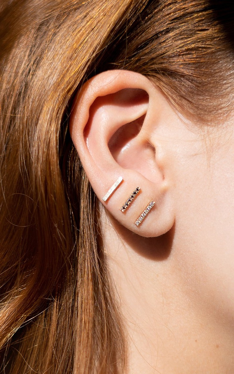 Elegant Gold Bar Black Diamond Stud Earrings - Adriana Chede Jewellery London