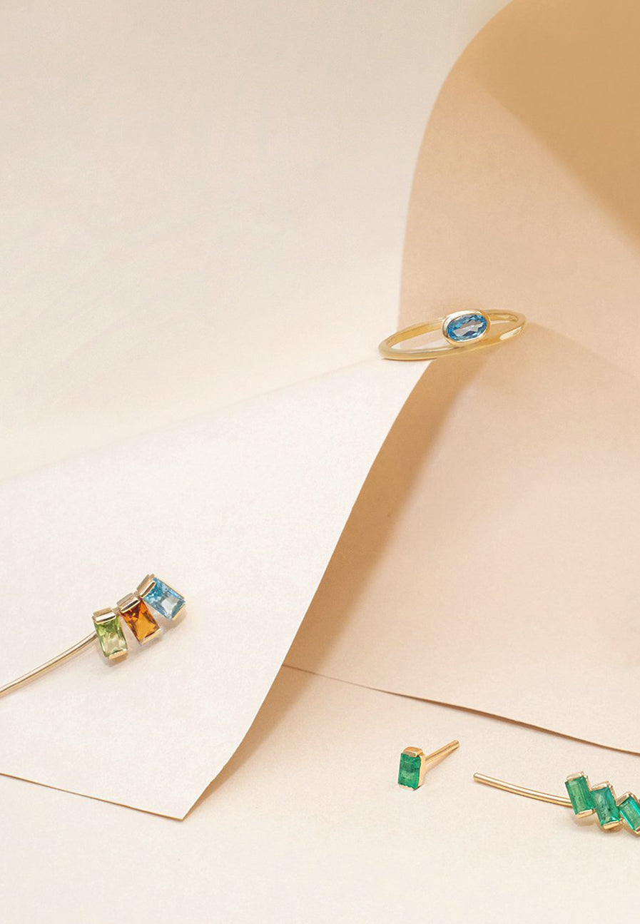 18CT Gold mixed gems baguette-cut earcuff - Adriana Chede Jewellery