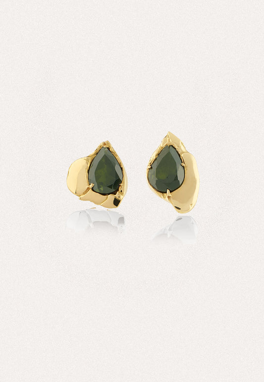 Pear Shape Unique Green Tourmaline Studs - Adriana Chede Jewellery
